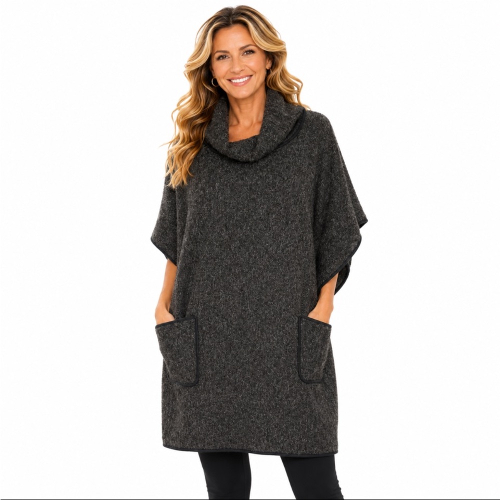 Charcoal Cowl-Neck Pocket Sweater Tunic Size: OSFM